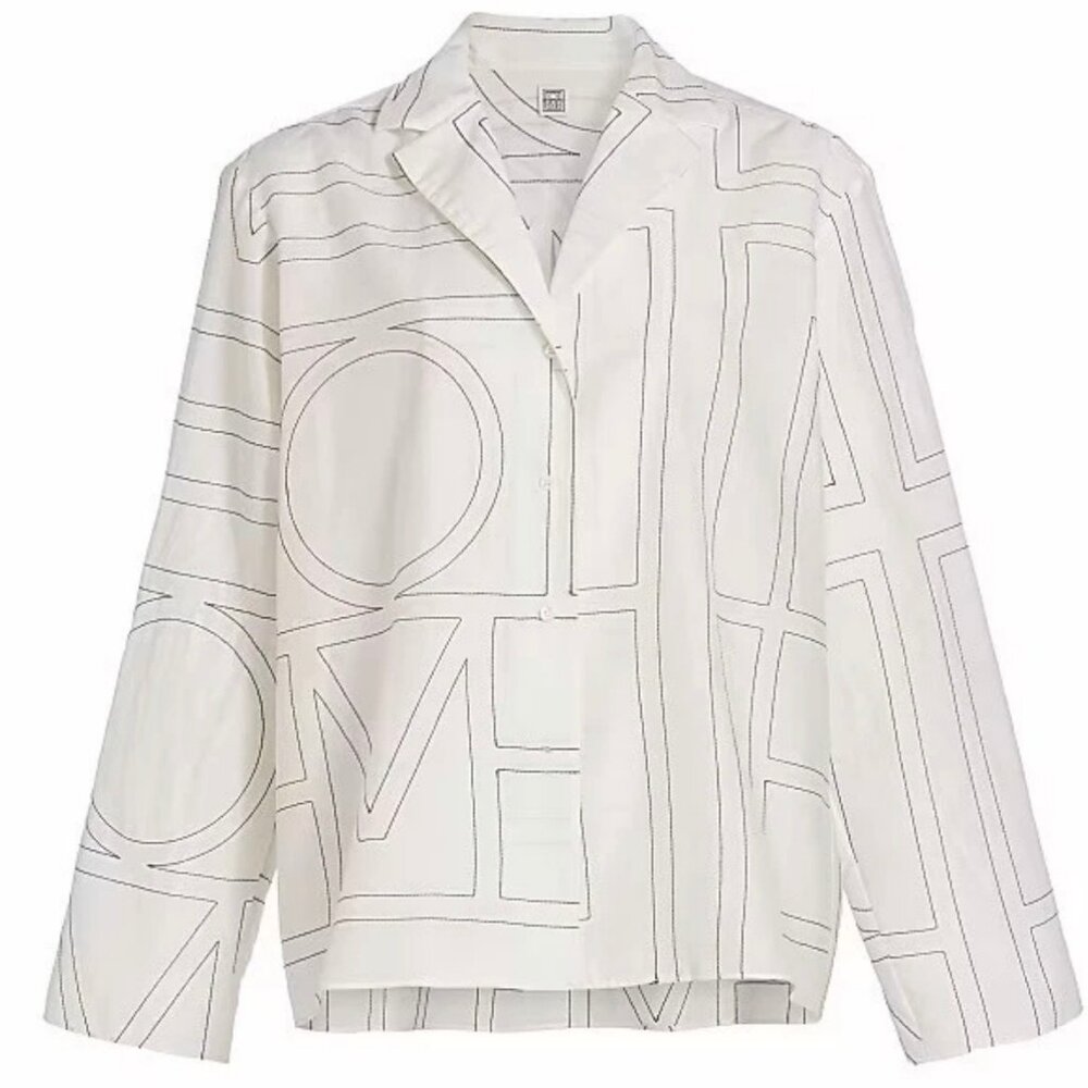 Toteme Monogram Cotton-Blend Pajama-Style Top white Black sz 42 NEW